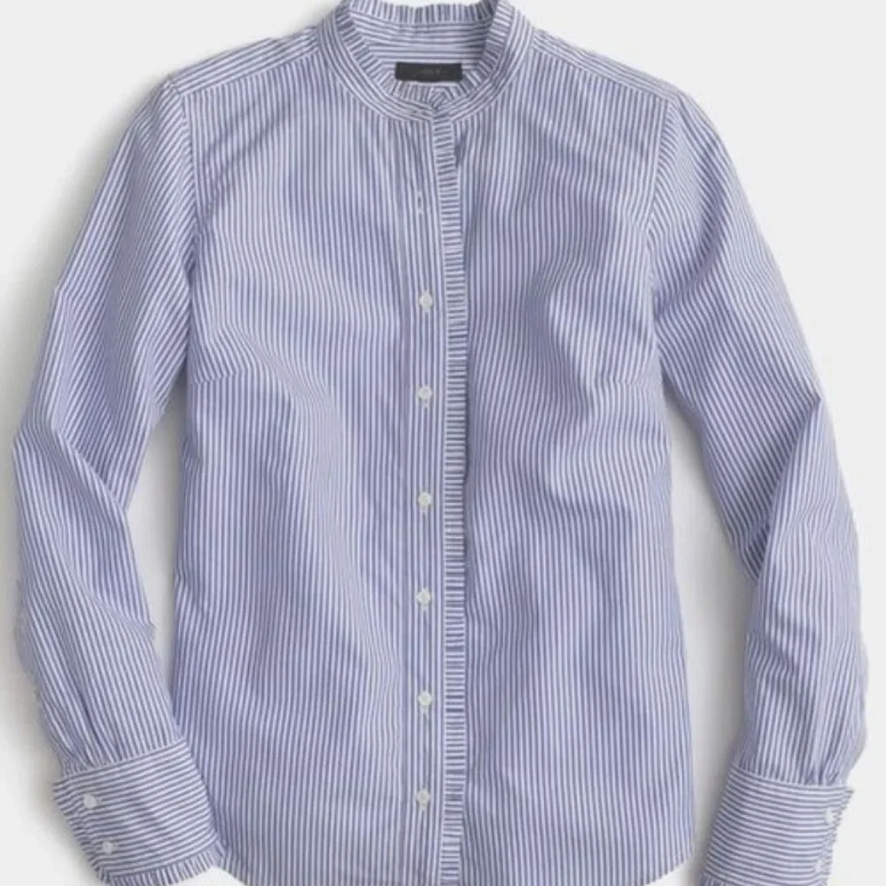 J. Crew Ruffle Poplin Striped Organic Cotton Shirt - Picture 2 of 4